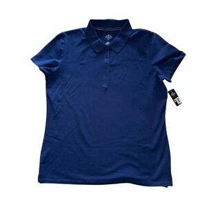 St. Johns Bay Womens Navy Blue Short Sleeve Polo Shirt Cotton Blend Sz Large NWT